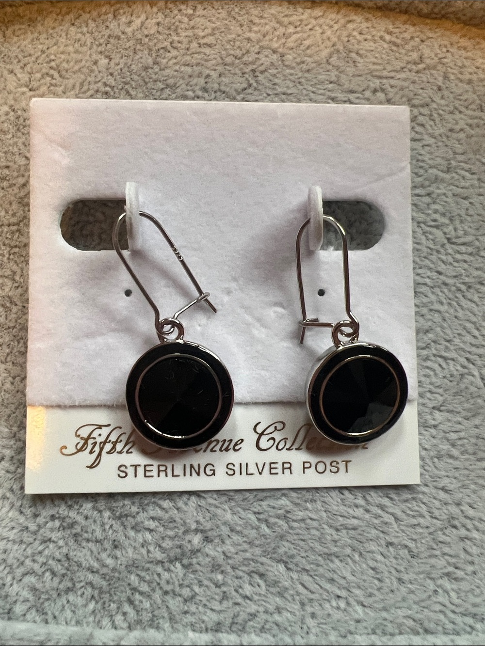 Fifth Avenue Collection Silver Black Drop Earrings